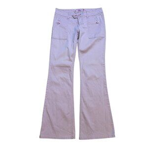 Y2K Plugg Pink Flared Leg Pants Buttoned Pockets And Floral Lining Size 9